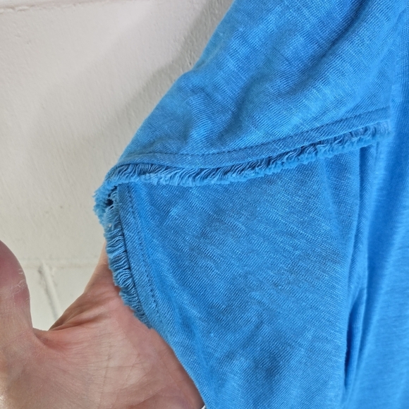 Chicos Tranquil Turquoise Blue Linen Short Tulip Sleeve Tee Tshirt New - Picture 6 of 11